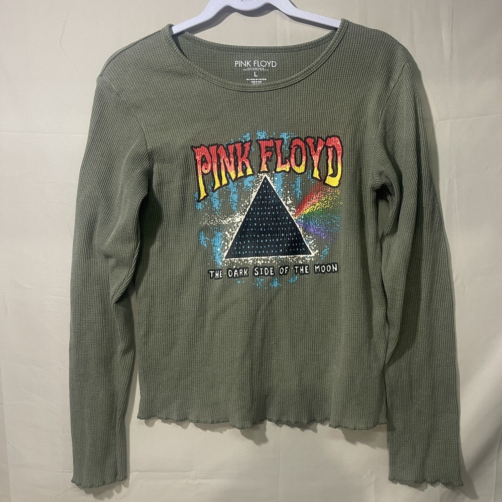 Pink Floyd Dark Side of The Moon Cropped Long Sleeve Olive Green Womens Large